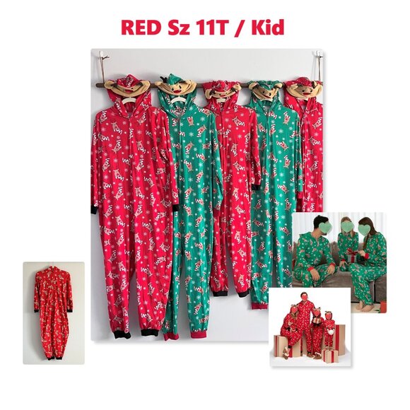 Matching Family Pajamas Reindeer Antler Zipper Onesie RED SZ 11T / KID - Picture 2 of 14